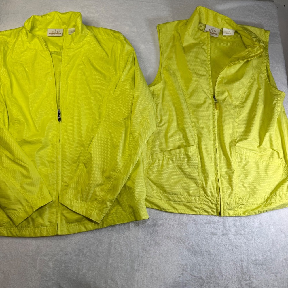 EP Pro Tour Tech Neon Yellow Golf Jacket Large and Vest Medium Set Mesh Lined
